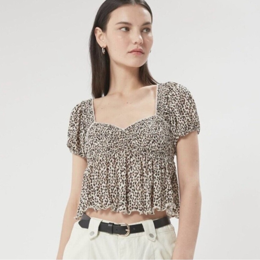 Urban Outfitters Leopard Print Smocked Top